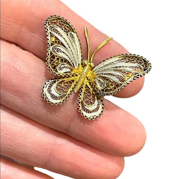 Antique Jewelry - Antique 800 Silver filagree wire work butterfly brooch